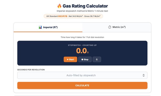 Gas rating - stopwatch method