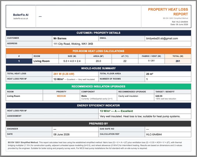 Heat loss report (BS EN 12831)