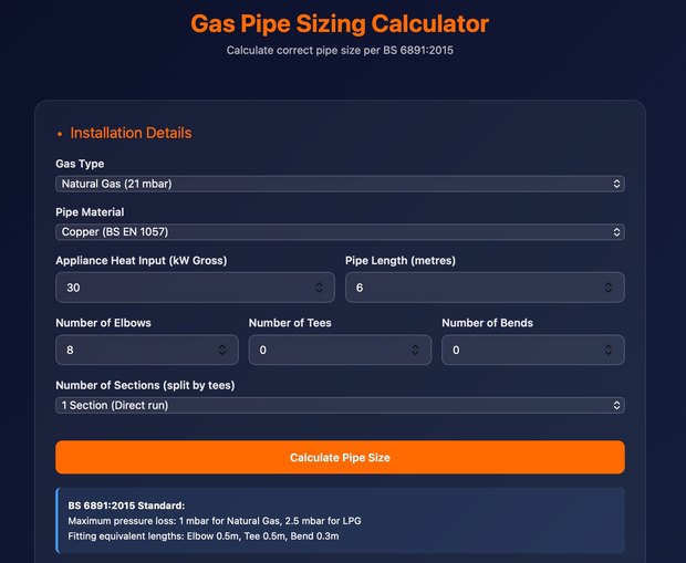 Gas pipe sizing (BS 6891)