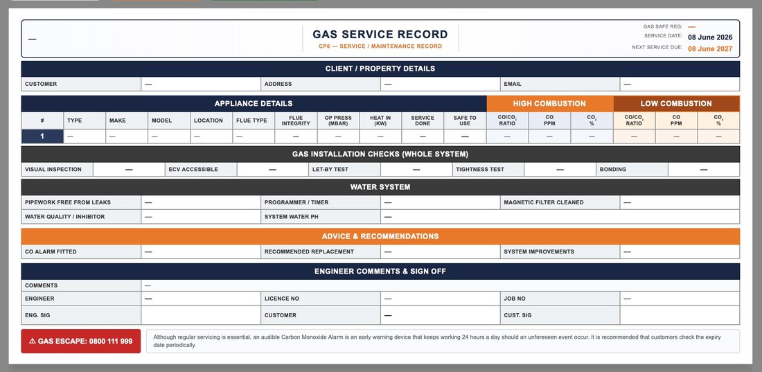 CP6 Service Record certificate template
